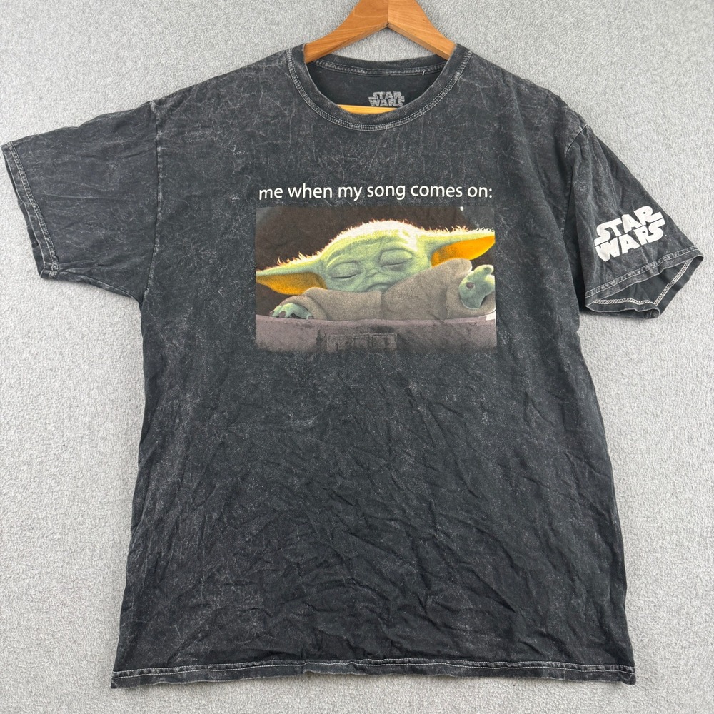 Star Wars Fifth Sun T-Shirt Mens M Black Yoda Me When My Song Comes On Acid Wash